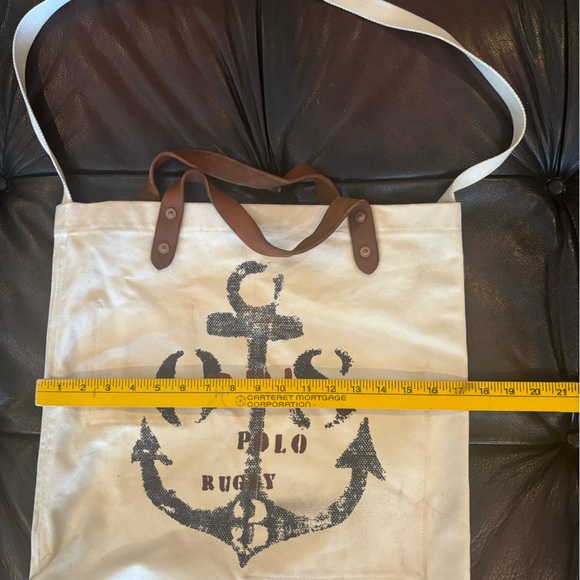 ✨RRL RALPH LAUREN Heavy Canvas Logo Print 2 Way Market Tote Bag UNISEX - Picture 5 of 16